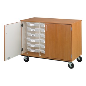 Counter-Height Mobile Tray Storage Cabinet w/ Lockable Doors - 18 Trays